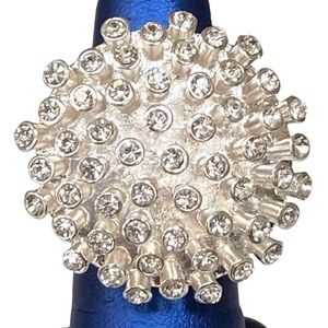 Ice Oversized Clear Rhinestone Sputnik Stretch Cocktail Ring Adjustable Band